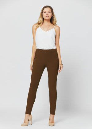 Motivate Classic High Waisted Perfect Stretch Ponte Pants - Mocha Brown