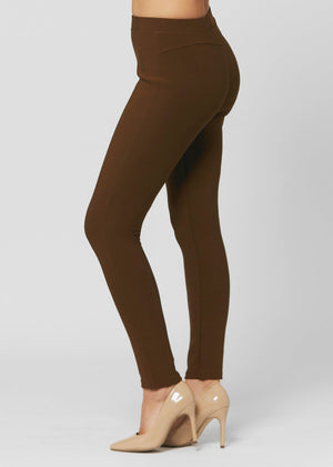 Motivate Classic High Waisted Perfect Stretch Ponte Pants - Mocha Brown