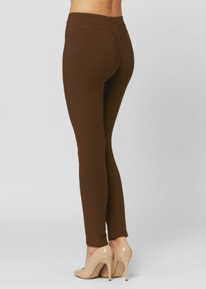 Motivate Classic High Waisted Perfect Stretch Ponte Pants - Mocha Brown