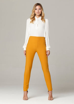 Motivate Classic High Waisted Perfect Stretch Ponte Pants - Mustard