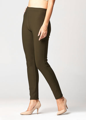 Motivate Classic High Waisted Perfect Stretch Ponte Pants - Olive Green
