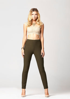 Motivate Classic High Waisted Perfect Stretch Ponte Pants - Olive Green