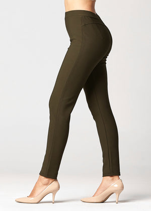 Motivate Classic High Waisted Perfect Stretch Ponte Pants - Olive Green