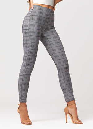 Motivate Classic High Waisted Perfect Stretch Ponte Pants - Plaid Grey