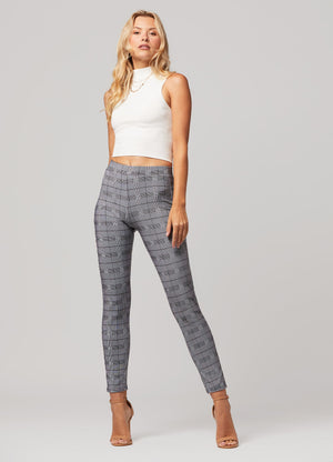 Motivate Classic High Waisted Perfect Stretch Ponte Pants - Plaid Grey