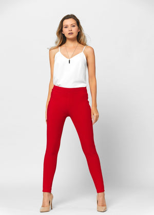 Motivate Classic High Waisted Perfect Stretch Ponte Pants - Red