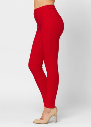 Motivate Classic High Waisted Perfect Stretch Ponte Pants - Red