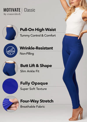 Motivate Classic High Waisted Perfect Stretch Ponte Pants - Royal Blue