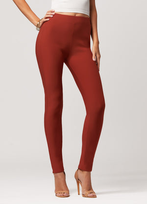 Motivate Classic High Waisted Perfect Stretch Ponte Pants - Rust