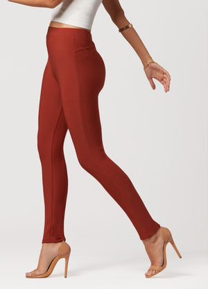 Motivate Classic High Waisted Perfect Stretch Ponte Pants - Rust