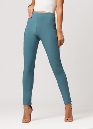 Motivate Classic High Waisted Perfect Stretch Ponte Pants - Sea Blue