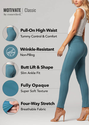 Motivate Classic High Waisted Perfect Stretch Ponte Pants - Sea Blue