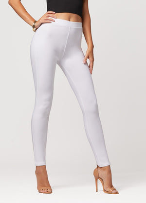Motivate Classic High Waisted Perfect Stretch Ponte Pants - Off-White