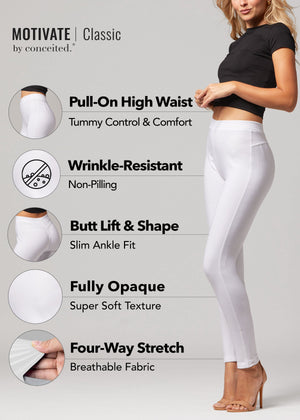 Motivate Classic High Waisted Perfect Stretch Ponte Pants - Off-White