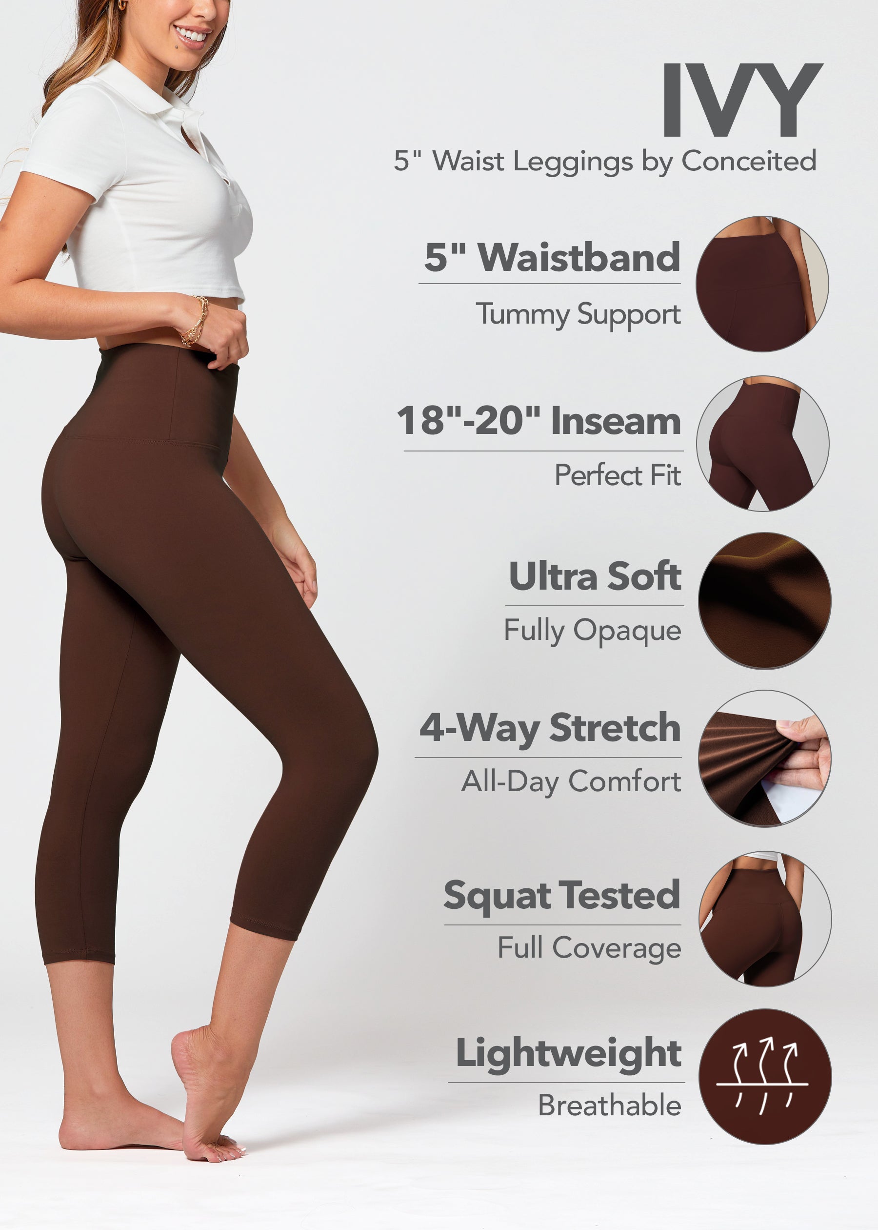 Buy SOULTRENZ Women's Ultra Soft Cotton Capri Leggings, Solid Brown