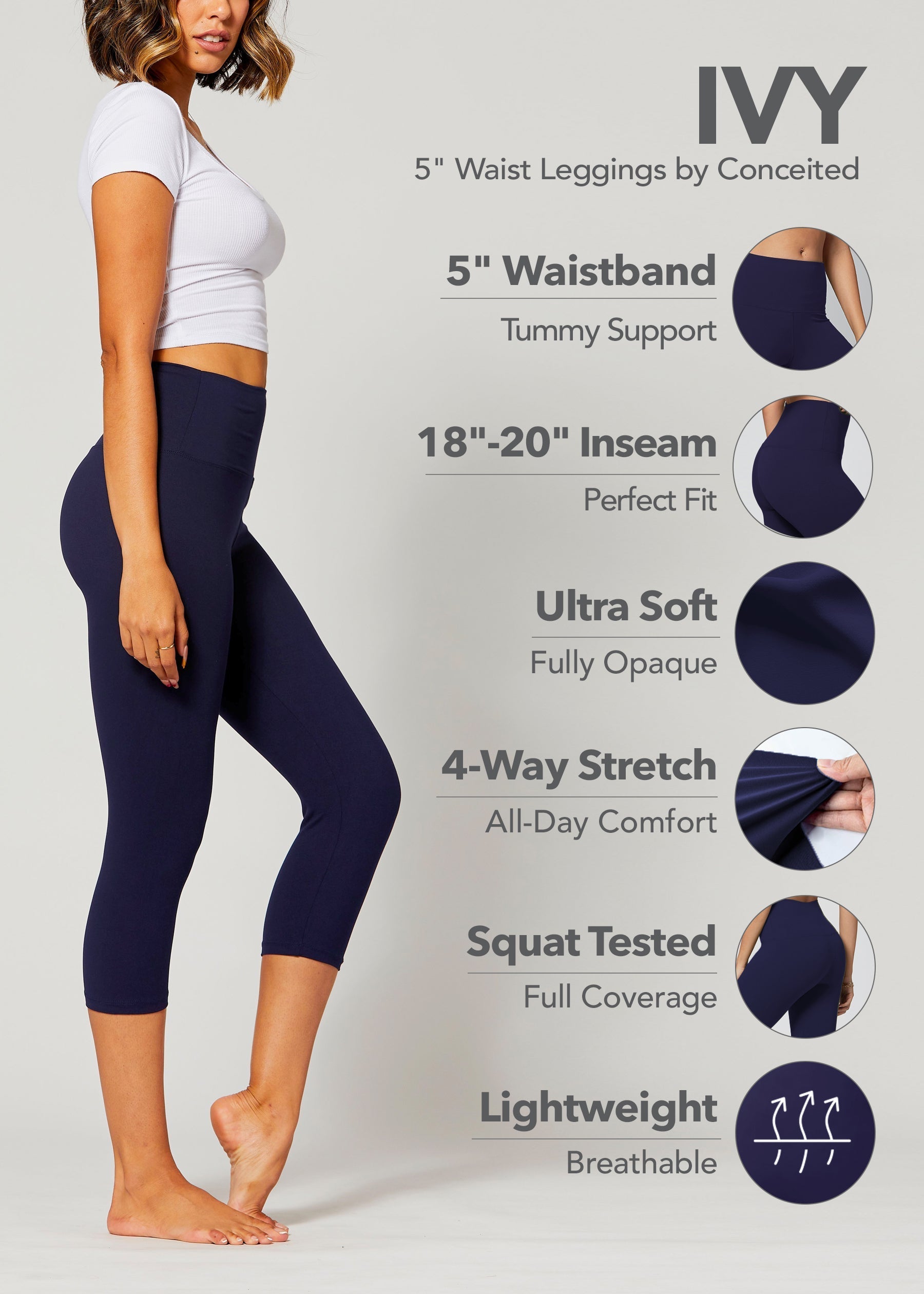 Conceited Women's Ivy Buttery Soft High Waist Basic Leggings 