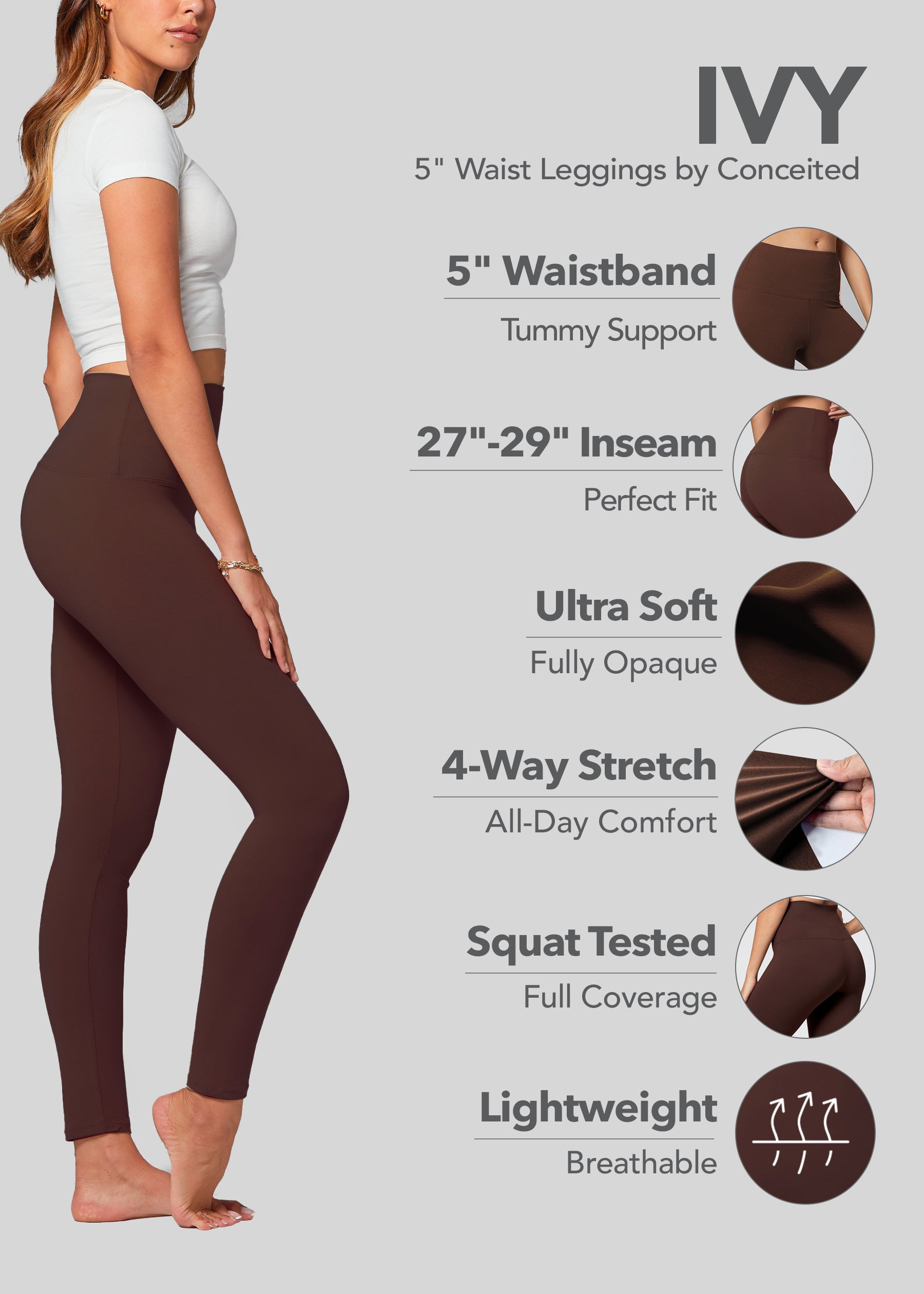 Conceited Women's Ivy Buttery Soft High Waist Basic Leggings - Pack of 6 